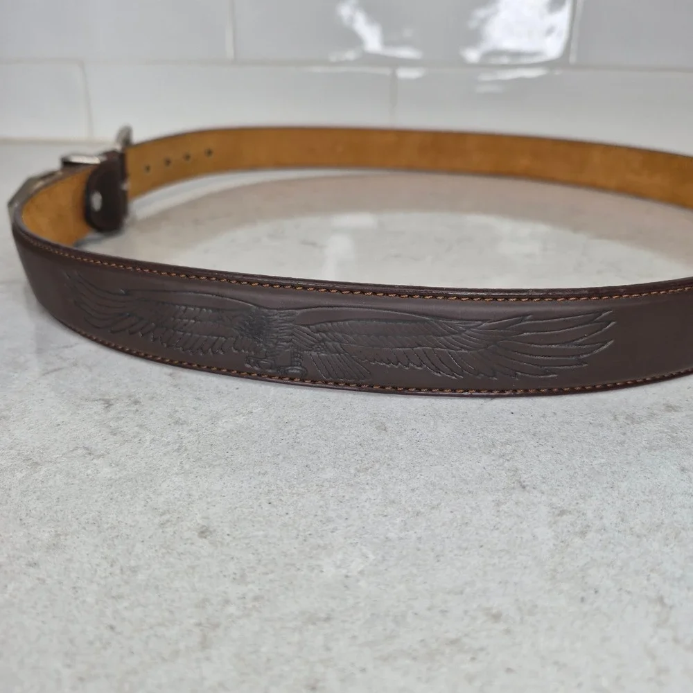 American Eagle Belt Embossed Eagle USA XL Brown Mens